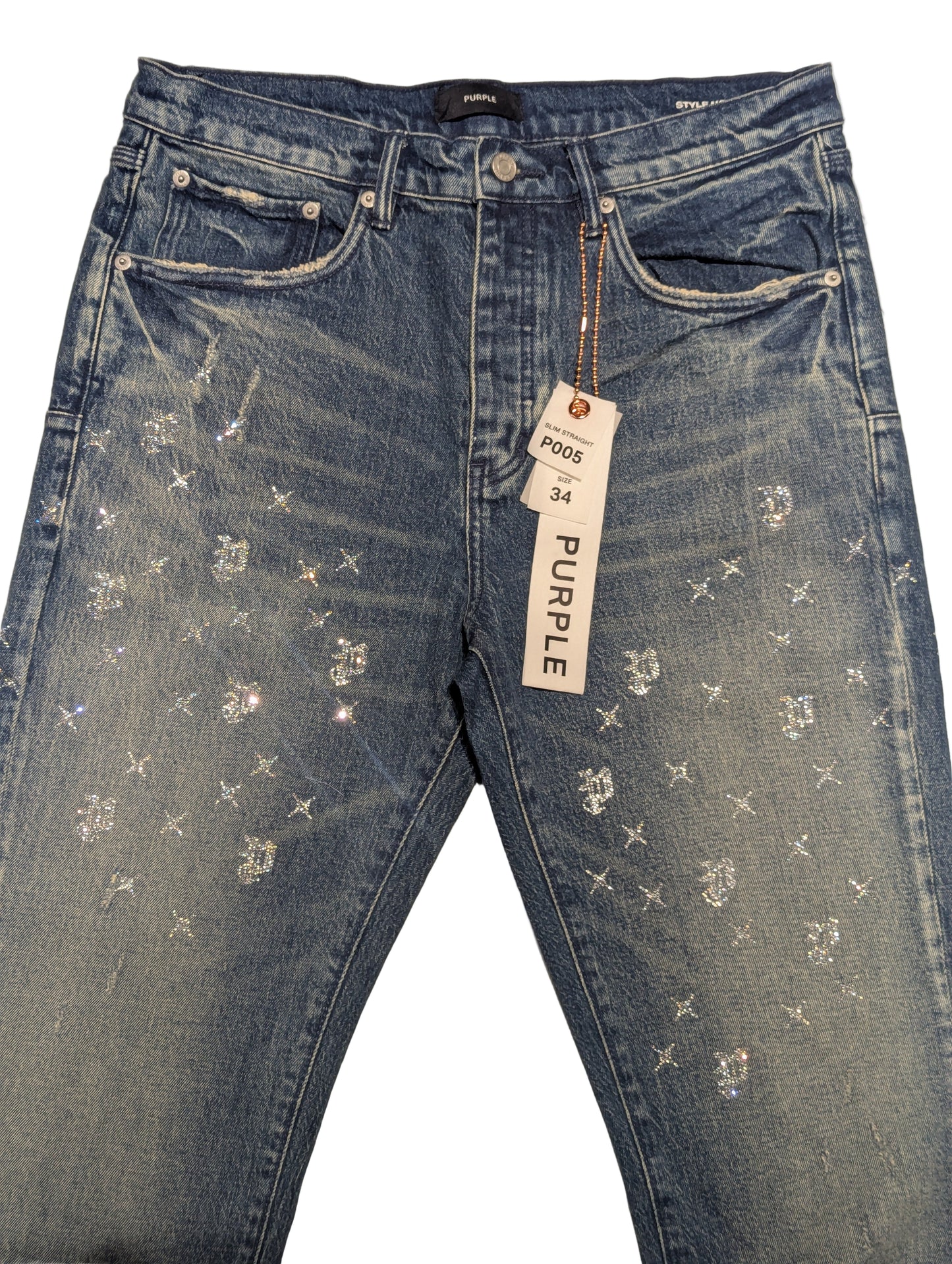 Purple Men's Crystal Detail Jeans