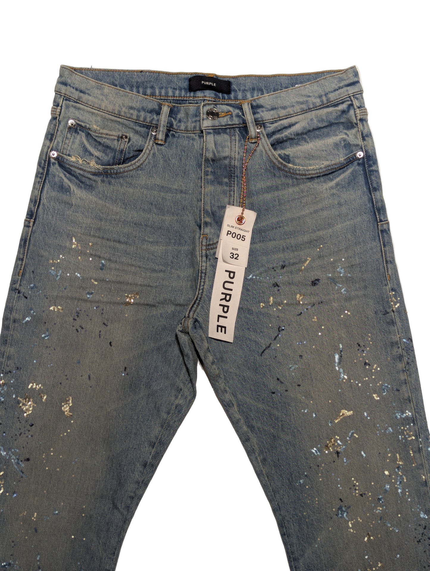Purple Men's Sequins and Paint Splatter Jeans