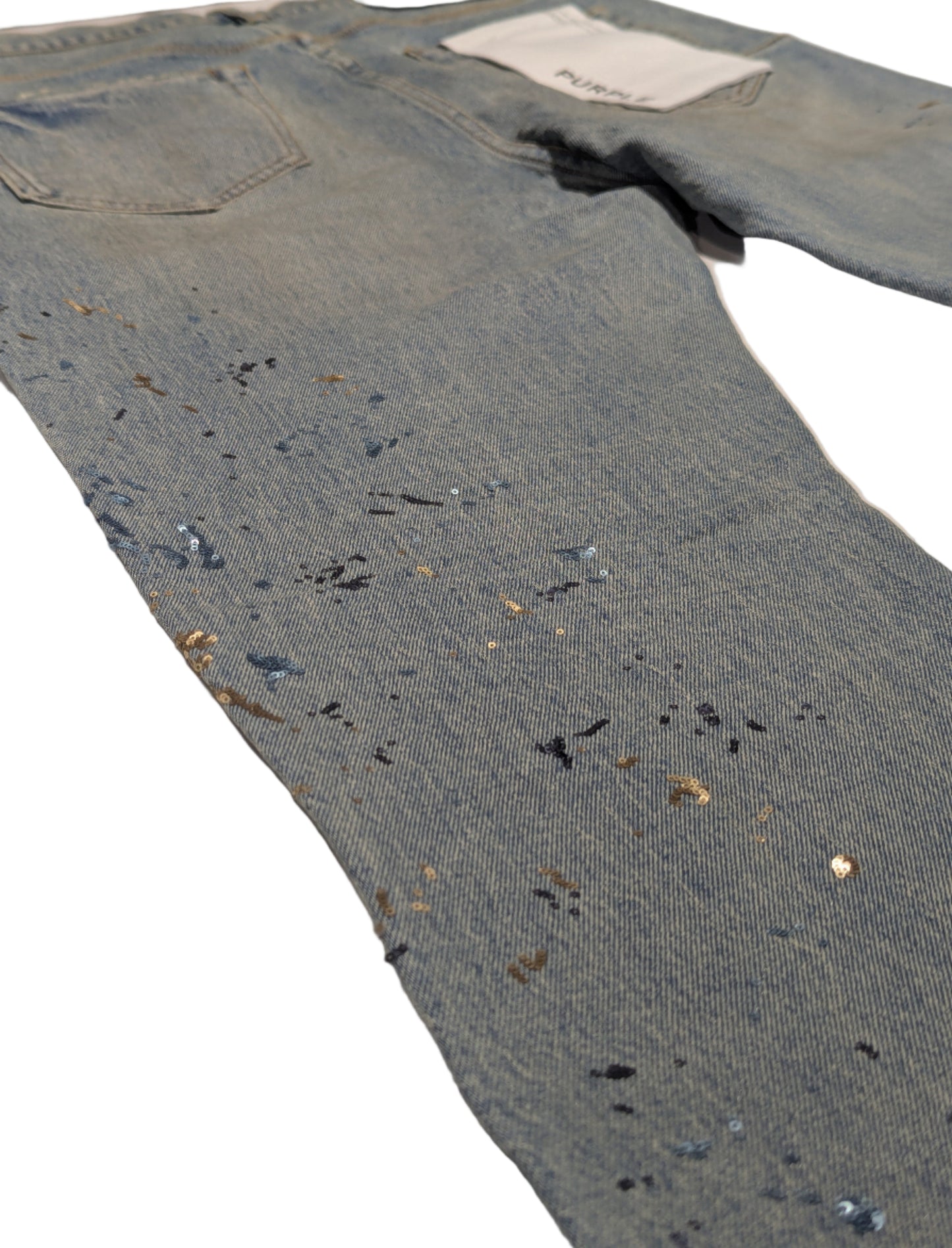 Purple Men's Sequins and Paint Splatter Jeans