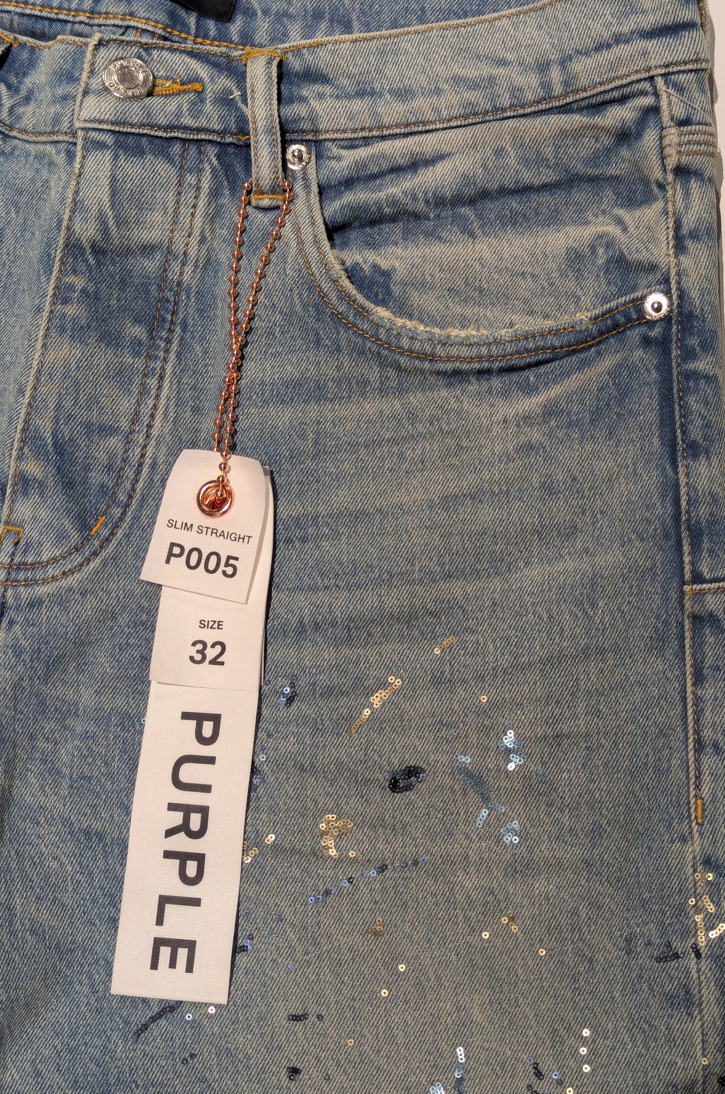 Purple Men's Sequins and Paint Splatter Jeans