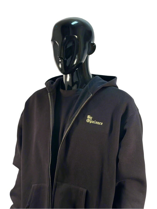 By Opulence Men's Relaxed Zip Hoodie with Gold Embroidery