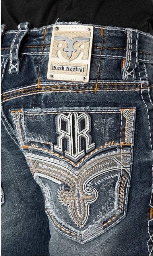 Rock Revival Kaycee Straight-Leg Star Stitched Pocket Demin Jeans